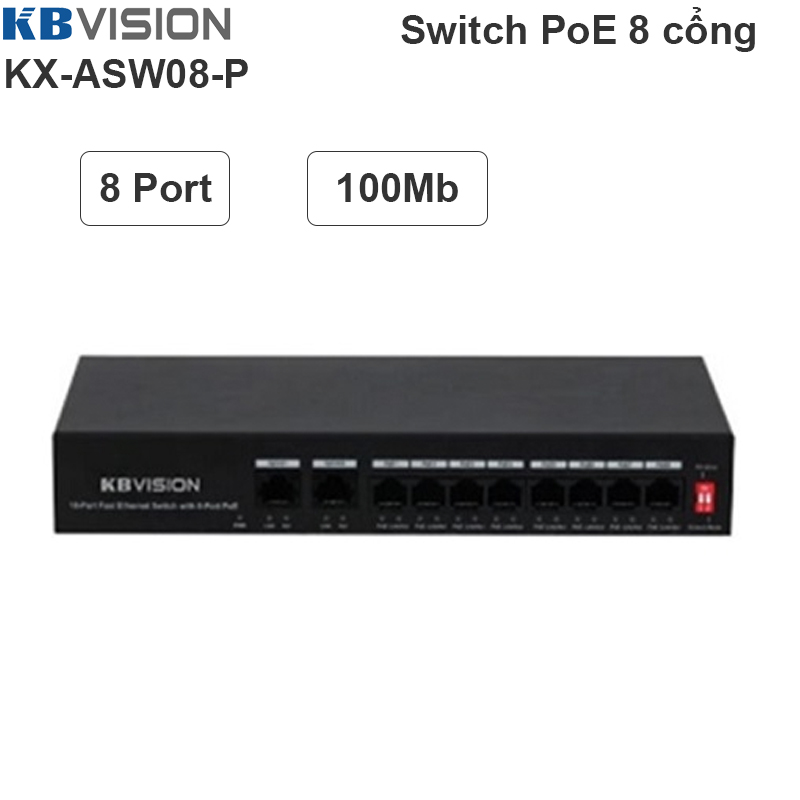 Switch Bộ chia 8 cổng PoE 802.3at/af 65W KBVISION KX-ASW08-P - Phụ Kiện Điện Tử Việt Nam switch chia mang poe 8 cong kbvision