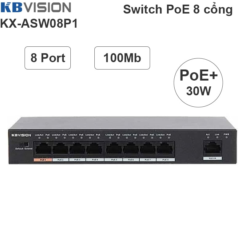 Switch Bộ chia 8 cổng PoE 802.3at PoE+/af 96W KBVISION KX-ASW08P1 - Phụ Kiện Điện Tử Việt Nam switch poe+ kbvision
