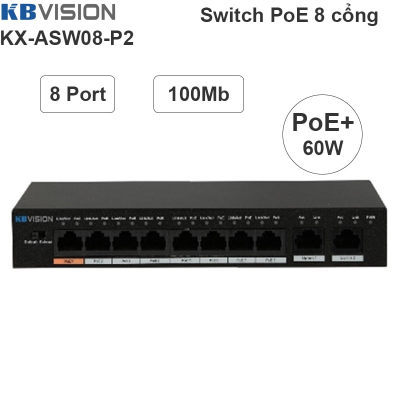 Switch Bộ chia 8 cổng PoE 802.3at PoE+/af 96W KBVISION KX-ASW08-P2 - Phụ Kiện Điện Tử Việt Nam kbvision switch poe+