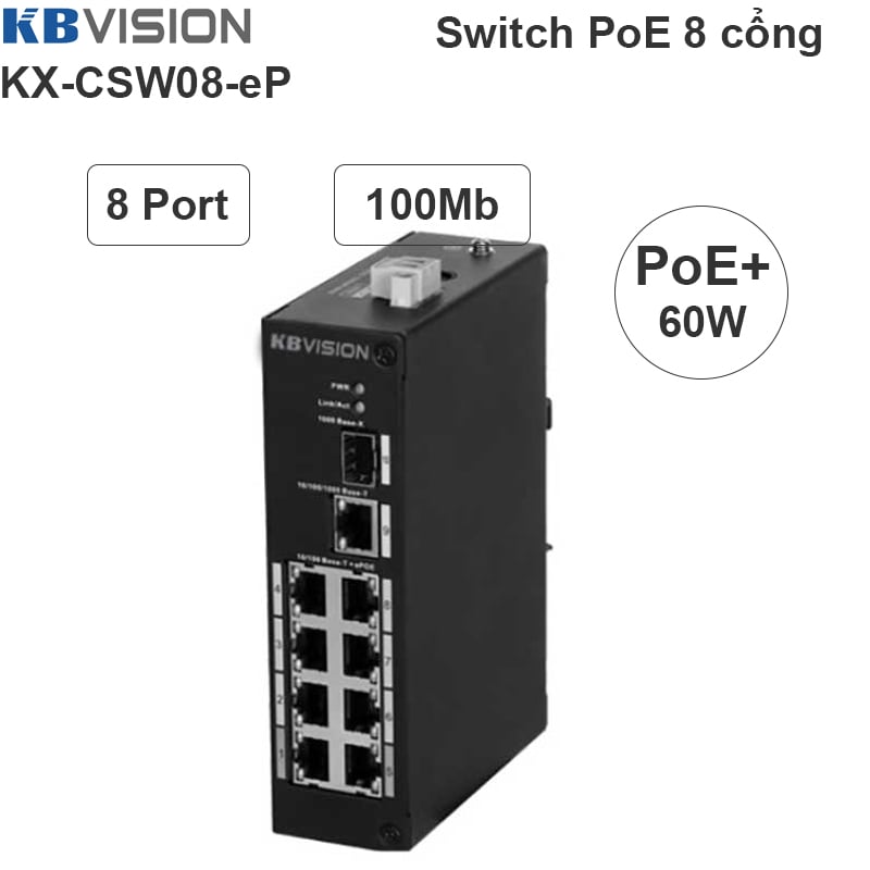 Switch Bộ chia 8 cổng PoE 802.3at PoE+/af 120W KBVISION KX-CSW08-eP - Phụ Kiện Điện Tử Việt Nam SWITCH chia poe 8 cong kbvision