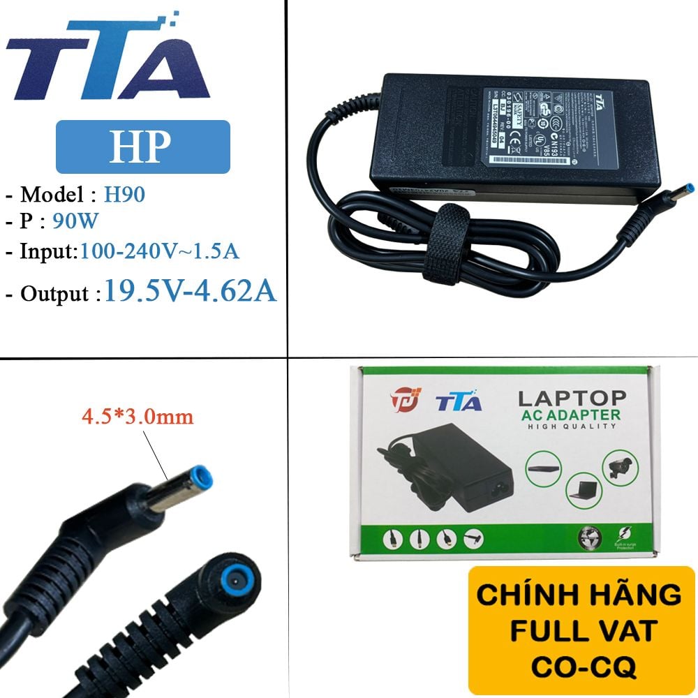 Bộ nguồn sạc pin laptop HP 19V-4.62A 90W chân 4.5x3.0mm chính hãng TTA - H90 - Phụ Kiện Điện Tử Việt Nam Bộ nguồn sạc pin laptop HP 19V-4.62A 90W chân 4.5x3.0mm chính hãng TTA - H90 - Phụ Kiện Điện Tử Việt Nam