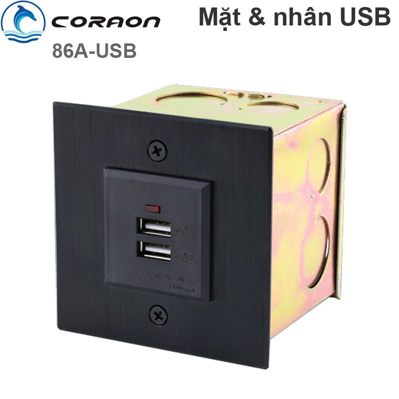 Ổ cắm điện USB 2 cổng kèm mặt nhôm vuông lắp âm tường âm sàn Coraon 86A-USB - Phụ Kiện Điện Tử Việt Nam Ổ cắm điện USB 2 cổng kèm mặt nhôm vuông lắp âm tường âm sàn Coraon 86A-USB