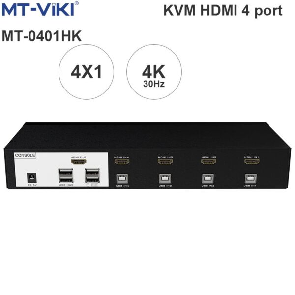 KVM Switch HDMI 4x1 - Bộ chuyển mạch HDMI và USB 4 ra 1 30Hz MT-VIKI MT-0401HK