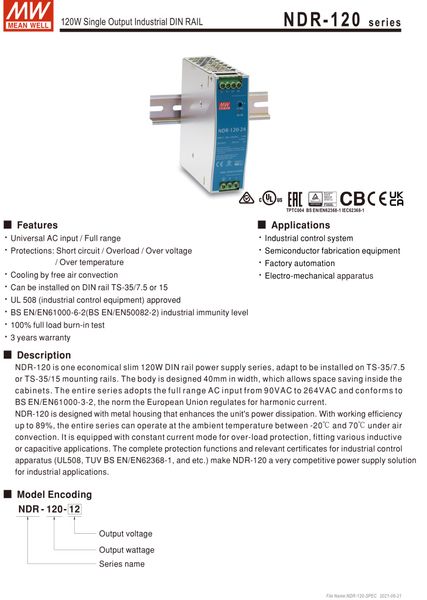 Nguồn DIN công nghiệp 24V-5A 120W Meanwell NDR-120-24 - Phụ Kiện Điện Tử Việt Nam nguon 24v-5a Meanwell NDR-120-24