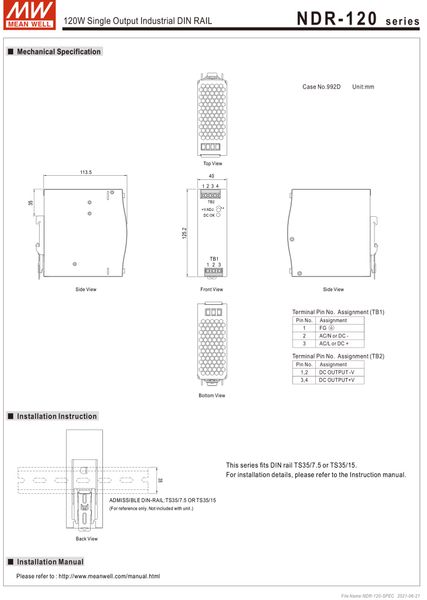 Nguồn DIN công nghiệp 24V-5A 120W Meanwell NDR-120-24 - Phụ Kiện Điện Tử Việt Nam nguon 24v-5a Meanwell NDR-120-24