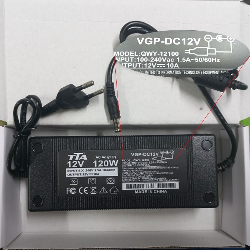 Bộ đổi nguồn AC220V sang DC 12V-10A chân 5.5*2.5mm chính hãng TTA QWY-12100