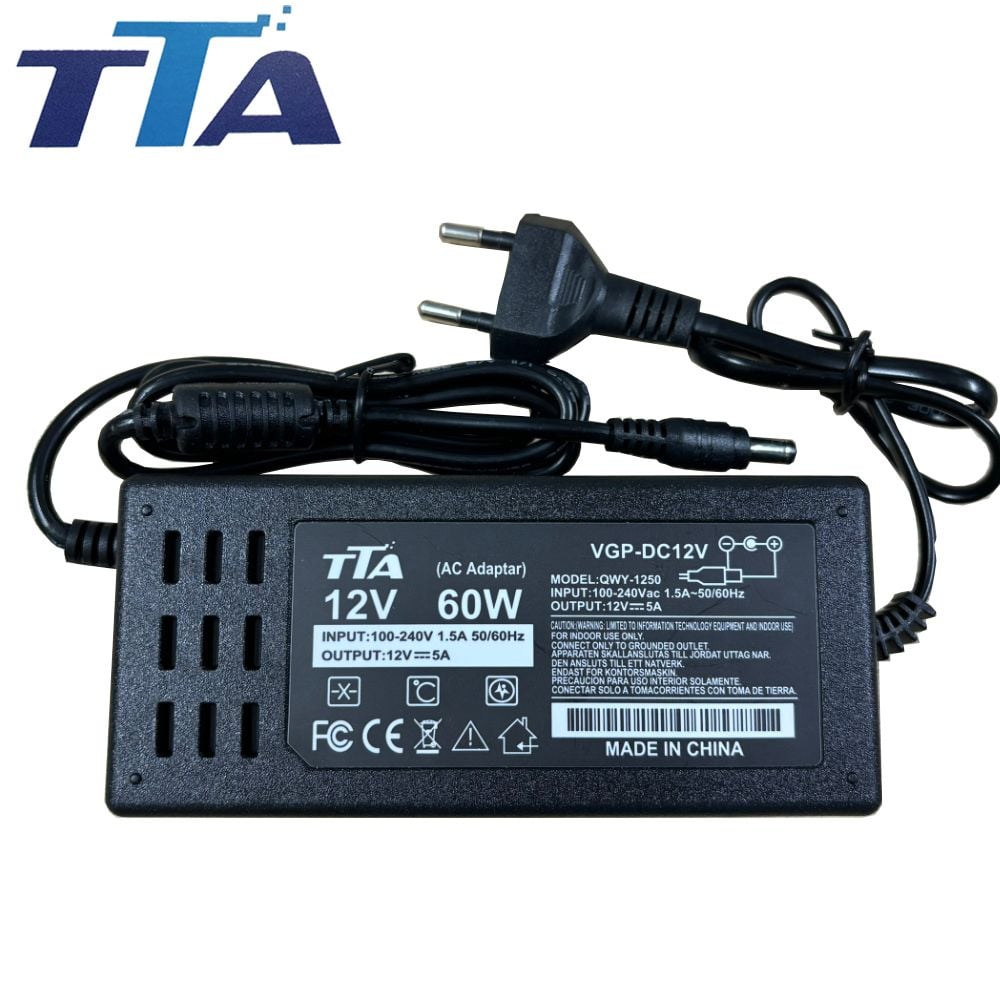 Nguồn adapter DC 12V5A chân 5.5*2.5mm 60W chính hãng TTA QWY-1250 - Phụ Kiện Điện Tử Việt Nam Nguồn adapter DC 12V5A chân 5.5*2.5mm 60W chính hãng TTA QWY-1250 - Phụ Kiện Điện Tử Việt Nam