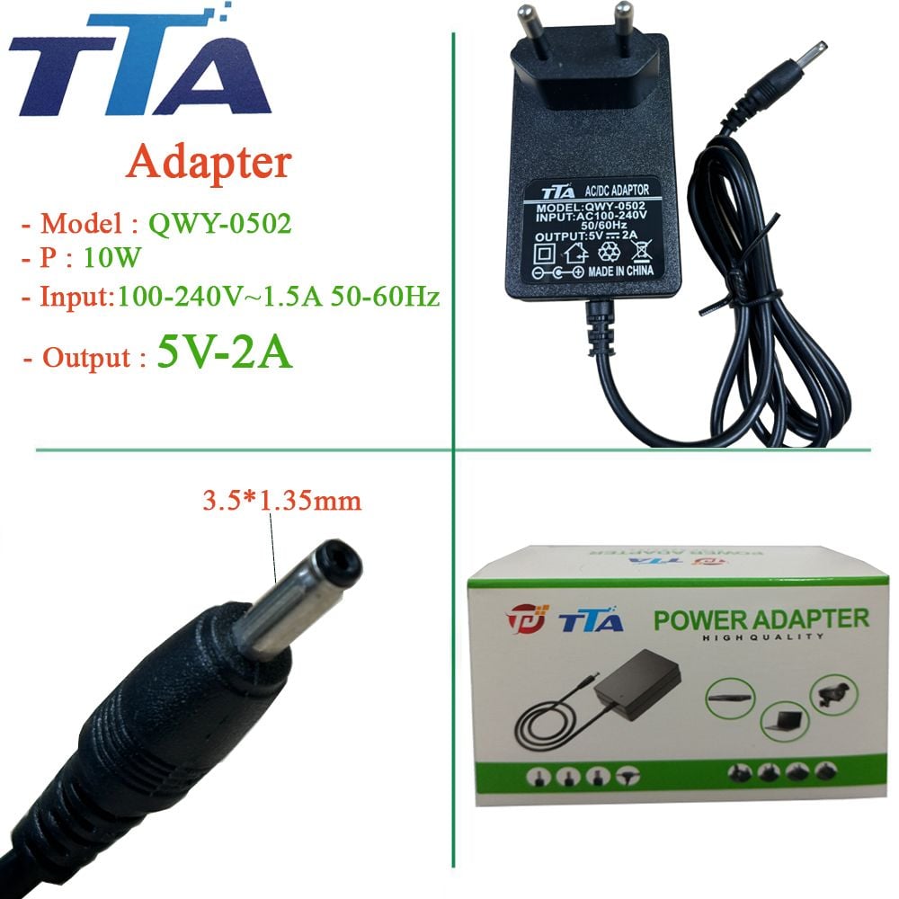 Nguồn adapter 5V-2A 3.5 x 1.35mm chính hãng TTA QWY-0502 - Phụ Kiện Điện Tử Việt Nam Nguồn adapter 5V-2A 3.5 x 1.35mm chính hãng TTA QWY-0502 - Phụ Kiện Điện Tử Việt Nam