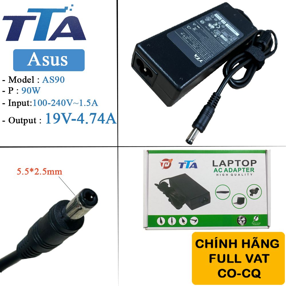 Bộ nguồn sạc pin laptop Asus 19V-4.74A 90W chân 5.5*2.5mm chính hãng TTA - AS90 - Phụ Kiện Điện Tử Việt Nam