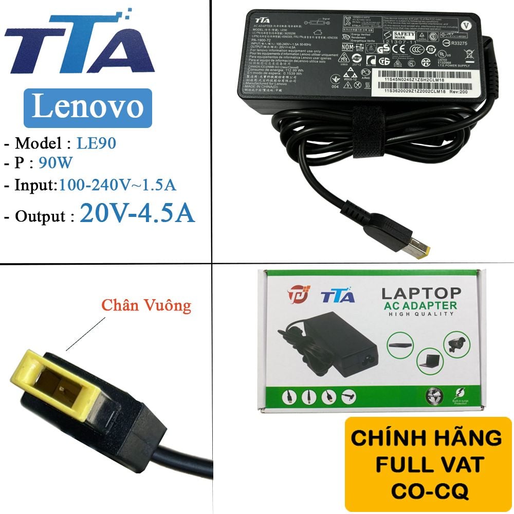 Bộ nguồn sạc pin laptop Lenovo 20V-4.5A 90W chân vuông chính hãng TTA - LE90 - Phụ Kiện Điện Tử Việt Nam Bộ nguồn sạc pin laptop Lenovo 20V-4.5A 90W chân vuông chính hãng TTA - LE90 - Phụ Kiện Điện Tử Việt Nam