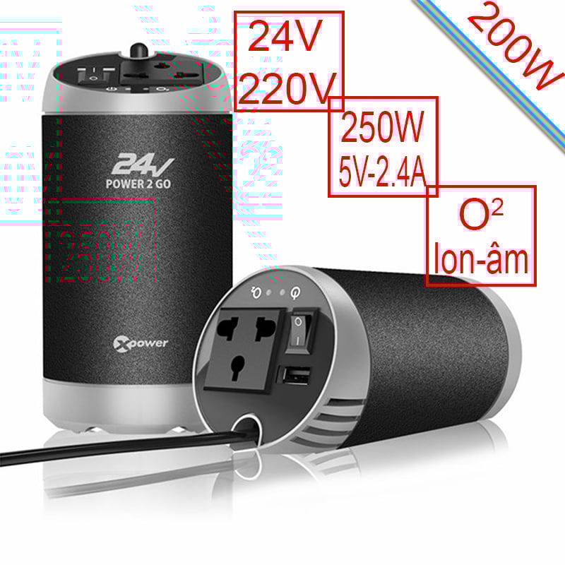 Tẩu sạc đổi nguồn cho Xe hơi, Xe khách 24V-220V 200W 1 cổng USB DC 5V-2.4A Xpower Nano O2 T200B - Phụ Kiện Điện Tử Việt Nam tau do nguon 24vdc sang 220vac và usb 5v2.4a xpower