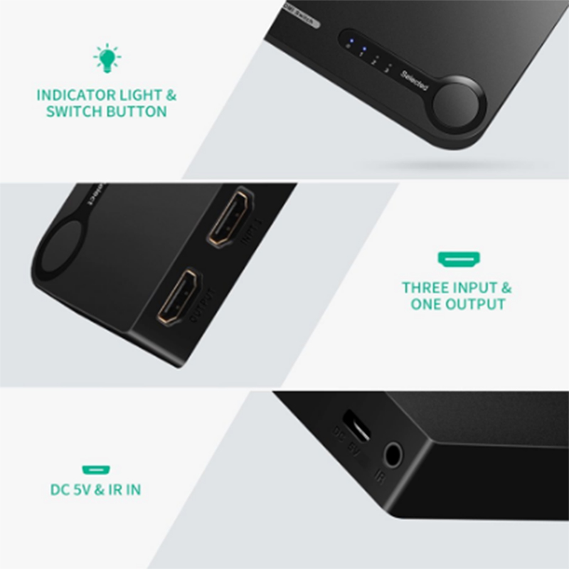 Switch HDMI 3x1 4K 30Hz Ugreen 40234 có điều khiển từ xa - Phụ Kiện Điện Tử Việt Nam bo chuyen mach hdmi 3 vao 1 ra ugreen 40234