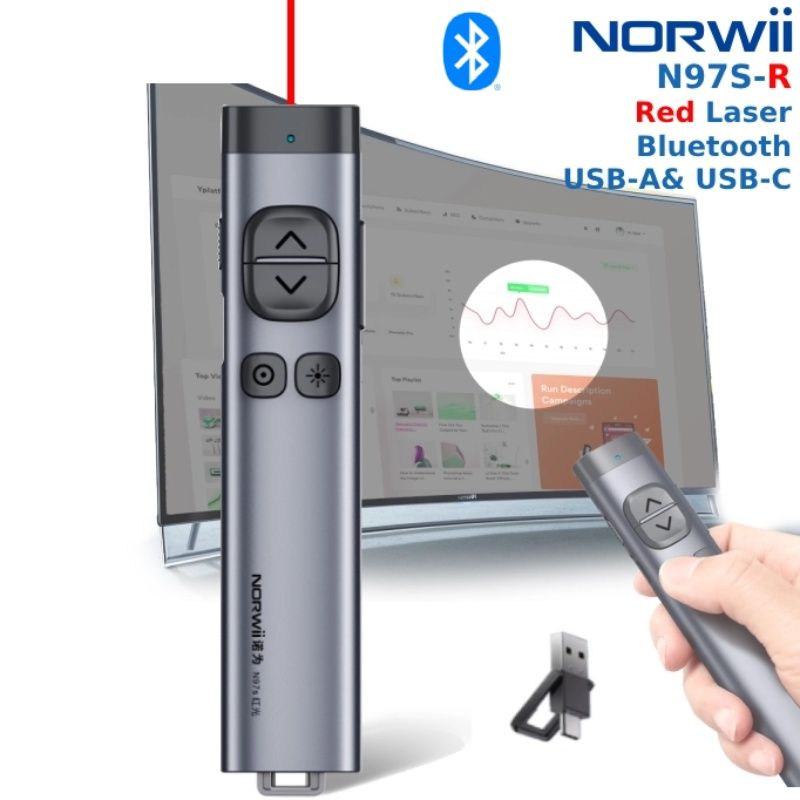 Bút trình chiếu Bluetooth dùng cho màn hình led Norwii N97S-G laser màu xanh - Phụ Kiện Điện Tử Việt Nam