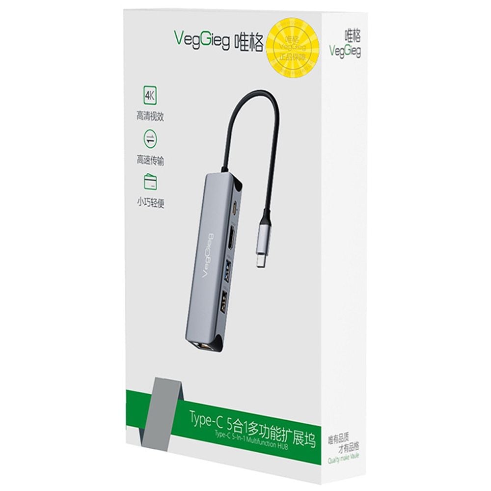 Bộ chuyển USB type C ra HDMI 4K*2k + USB 3.0*1 + USB 2.0*1 + RJ45 VEGGIEG V-TC05R - Phụ Kiện Điện Tử Việt Nam Bộ chuyển USB type C ra HDMI 4K*2k + USB 3.0*1 + USB 2.0*1 + RJ45 VEGGIEG V-TC05R - Phụ Kiện Điện Tử Việt Nam
