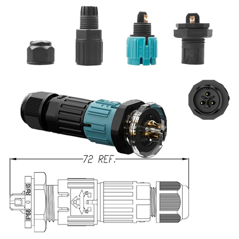 Đầu cút nối điện chống nước IP68 lắp panel hộp kỹ thuật E-Weichat EW-M15-FP - Phụ Kiện Điện Tử Việt Nam