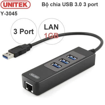 Hub USB 3.0 3Port+ Lan Gigabit Unitek Y-3045, hub phụ kiện điện tử - Phụ Kiện Điện Tử Việt Nam