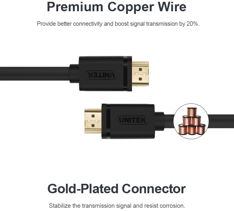 Cáp HDMI sang HDMI 2 đầu đực V1.4 4Kx2K 30Hz Unitek 1 mét đến 70m UNITEK chính hãng - Phụ Kiện Điện Tử Việt Nam Cap HDMI Unitek | Cap HDMI chính hãng giá tốt nhất Hà Nội