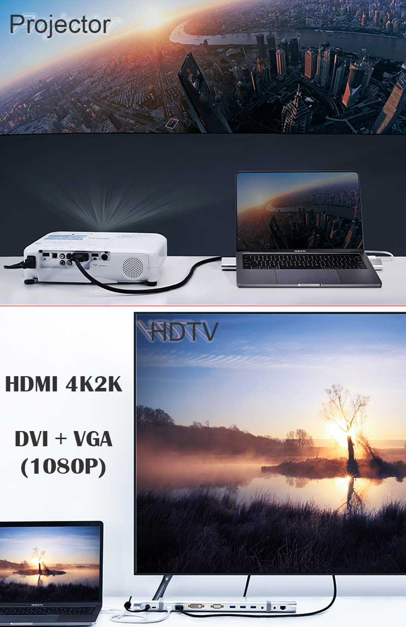 USB-C ra HDMI VGA DVI RJ45 Audio 3.5 TF SD USB 3.0 3 port USB type-C PD Ugreen 40373 - Phụ Kiện Điện Tử Việt Nam usb-c ra hdmi/dvi/vga usb 3.0/lan/audio/sd-tf ugreen 40373