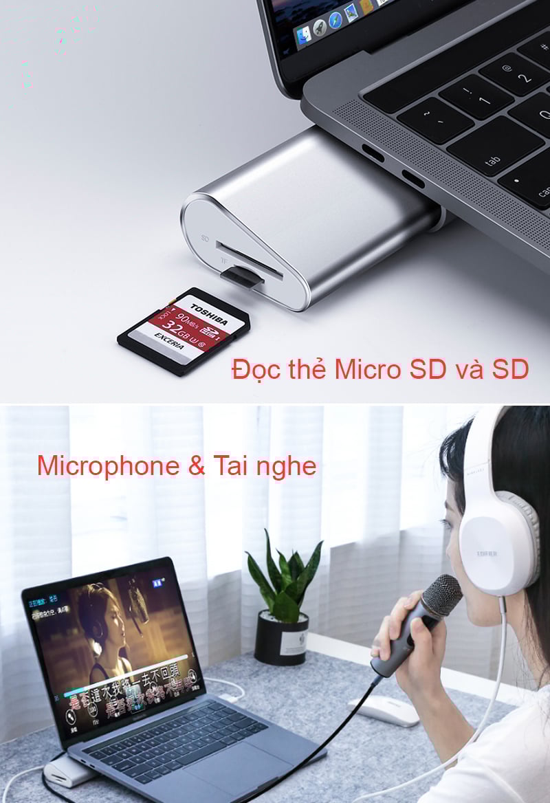 USB-C ra HDMI VGA DVI RJ45 Audio 3.5 TF SD USB 3.0 3 port USB type-C PD Ugreen 40373 - Phụ Kiện Điện Tử Việt Nam usb-c ra hdmi/dvi/vga usb 3.0/lan/audio/sd-tf ugreen 40373