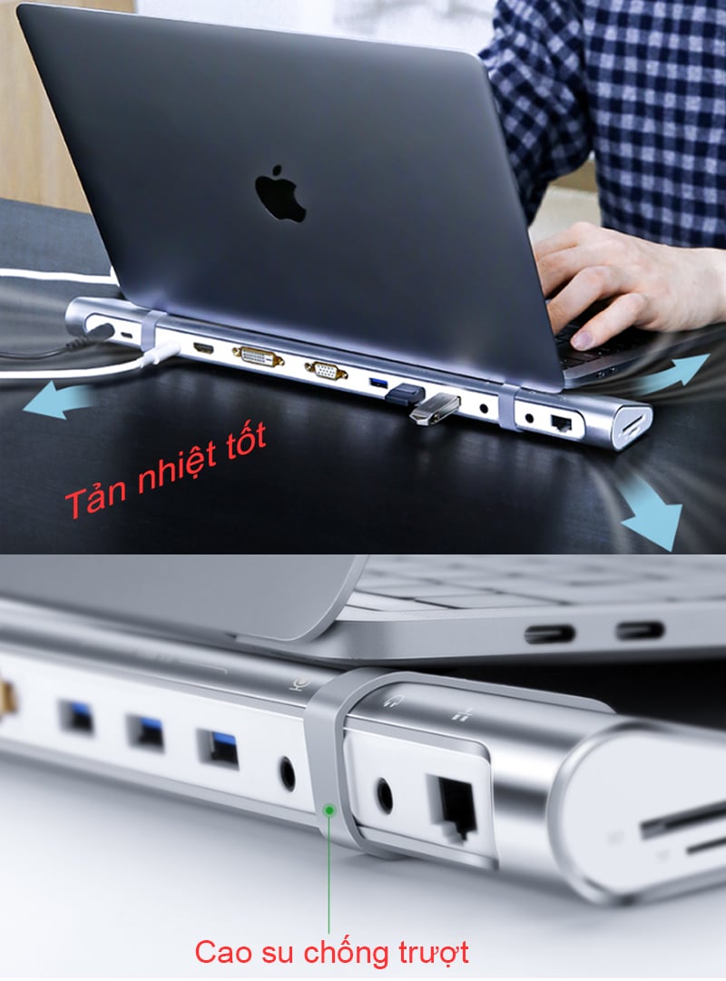 USB-C ra HDMI VGA DVI RJ45 Audio 3.5 TF SD USB 3.0 3 port USB type-C PD Ugreen 40373 - Phụ Kiện Điện Tử Việt Nam usb-c ra hdmi/dvi/vga usb 3.0/lan/audio/sd-tf ugreen 40373