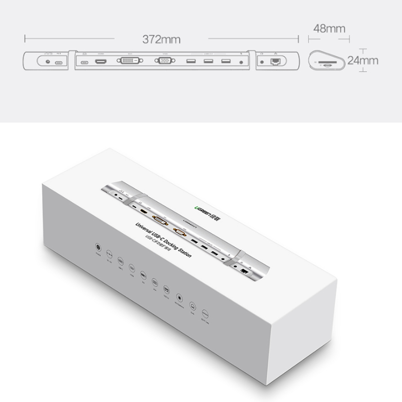 USB-C ra HDMI VGA DVI RJ45 Audio 3.5 TF SD USB 3.0 3 port USB type-C PD Ugreen 40373 - Phụ Kiện Điện Tử Việt Nam usb-c ra hdmi/dvi/vga usb 3.0/lan/audio/sd-tf ugreen 40373