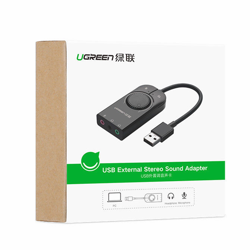 Cạc sound USB 3.5mm (micro/tai nghe) Volume control UGREEN 40964 (màu đen) - Phụ Kiện Điện Tử Việt Nam sound card USB 2.1 có dieu chinh am luong chinh hang ugreen