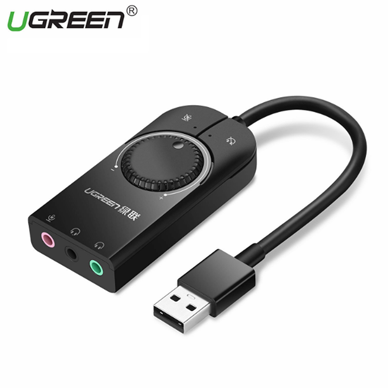 Cạc sound USB 3.5mm (micro/tai nghe) Volume control UGREEN 40964 (màu đen) - Phụ Kiện Điện Tử Việt Nam sound card USB 2.1 có dieu chinh am luong chinh hang ugreen