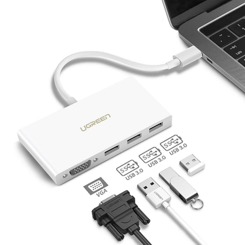 USB-C ra VGA 1080P+ 3 cổng USB 3.0 UGREEN 40375 - Phụ Kiện Điện Tử Việt Nam usb type-c ra vga usb 3.0 3 cong ugreen 40375