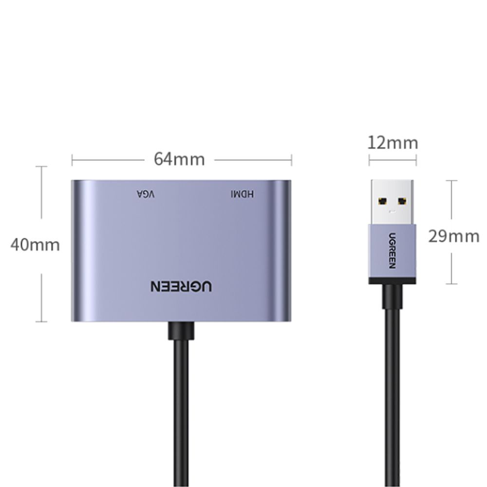 Bộ chuyển đổi USB 3.0 ra HDMI và VGA Full HD 1080P Ugreen 20518 - Phụ Kiện Điện Tử Việt Nam