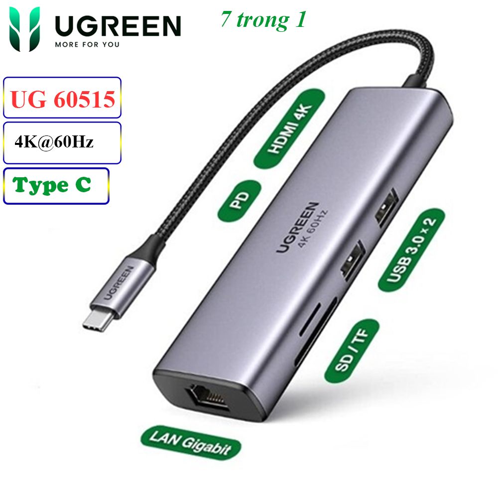 Bộ chuyển USB type C ra HDMI USB RJ45 thẻ nhớ 7 trong 1 Ugreen 60515 CM512 - Phụ Kiện Điện Tử Việt Nam