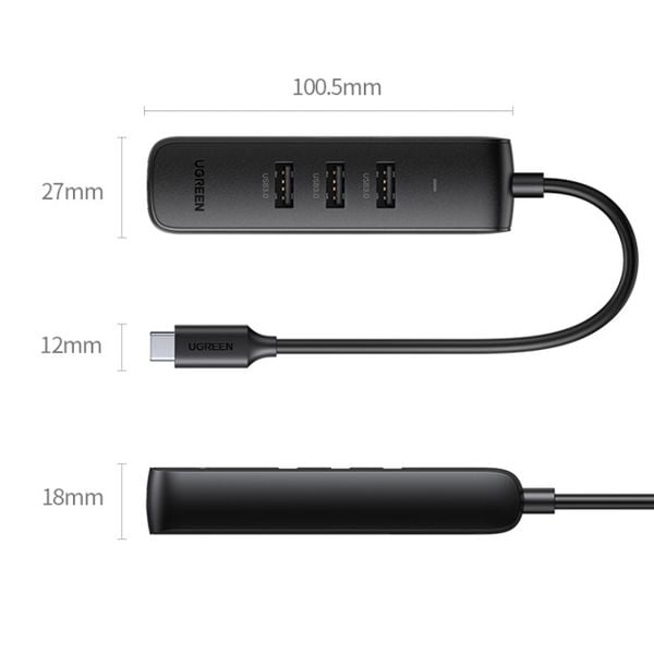 Bộ chia HUB USB 3.1 Type C ra 3 cổng USB 3.0 + Lan 10/100 Mbps Ugreen 10917 - Phụ Kiện Điện Tử Việt Nam