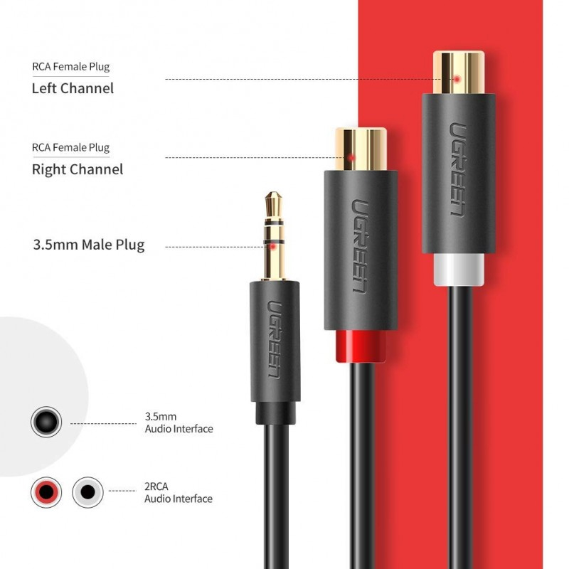 Cáp Audio 3.5mm Male to 2RCA Female 0.2m Ugreen mạ vàng 24K 10547 - Phụ Kiện Điện Tử Việt Nam ugreen 10547