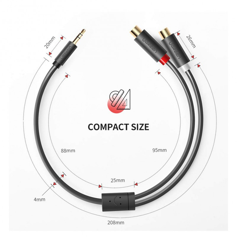 Cáp Audio 3.5mm Male to 2RCA Female 0.2m Ugreen mạ vàng 24K 10547 - Phụ Kiện Điện Tử Việt Nam ugreen 10547