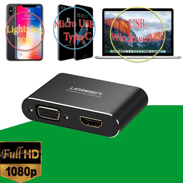 Bộ kết nối iPhone Macbook điện thoại Android ra Tivi VGA + HDMI Ugreen 30963 - Phụ Kiện Điện Tử Việt Nam cap chuyen micro usb sang hdmi va vga