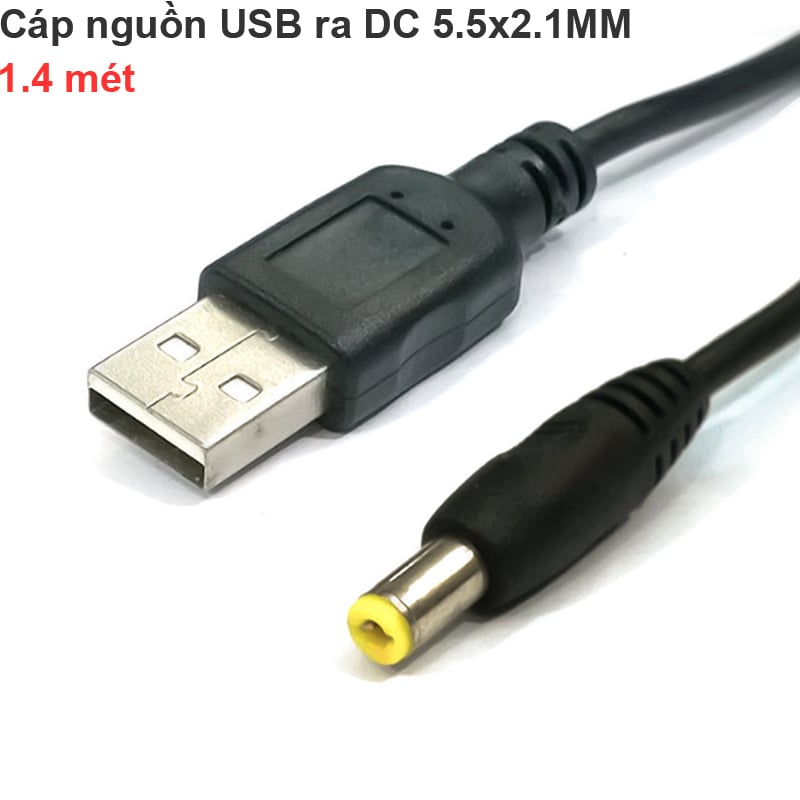 Cáp nguồn DC USB ra chân nguồn 5.5x2.1mm 1.4 mét - Phụ Kiện Điện Tử Việt Nam cap nguon usb ra 5.5x2.1mm