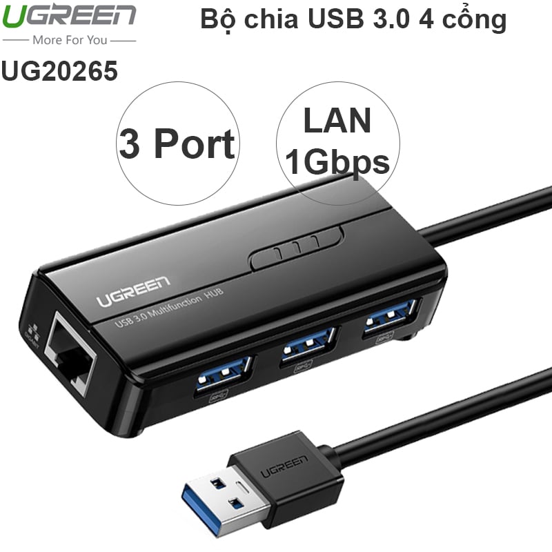 Bộ chia USB 3.0 3 cổng - USB sang LAN RJ45 gigabit Ugreen 20265 - Phụ Kiện Điện Tử Việt Nam ugreen 20265