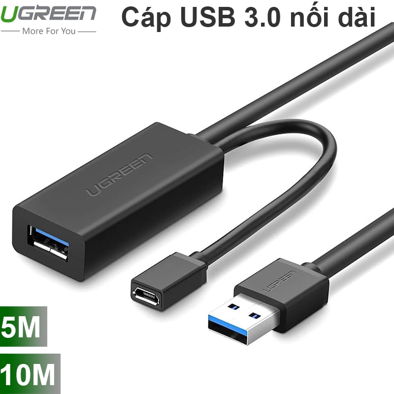 Cáp nối dài USB 3.0 1 đầu đực 1 đầu cái 5M I 10M hỗ trợ cấp nguồn 5V Ugreen 20826 20827 - Phụ Kiện Điện Tử Việt Nam usb 3.0 noi dai 5 met và 10 met ugreen