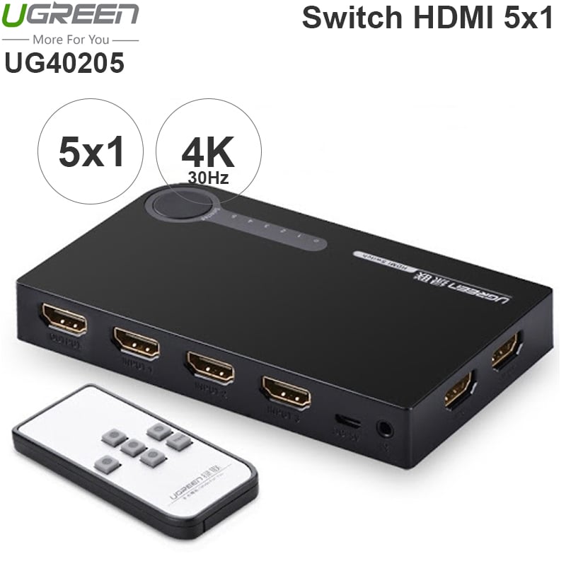 Switch HDMI 5x1 4K 30Hz Ugreen 40205 có điều khiển từ xa - Phụ Kiện Điện Tử Việt Nam ugreen 40205
