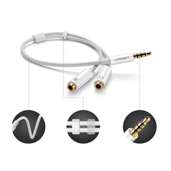 Cáp chia Audio 3.5mm ra một cổng Mic và một cổng ra Loa Ugreen 10789 (trắng) - Phụ Kiện Điện Tử Việt Nam Cáp chia Audio 3.5mm ra một cổng Mic và một cổng ra Loa Ugreen 10789 (trắng) - Phụ Kiện Điện Tử Việt Nam