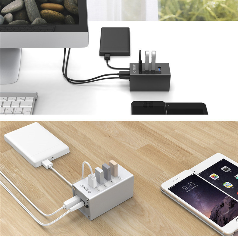 Bộ chia USB 3.0 4 cổng nguồn ngoài 12V vỏ nhôm orico A3H4 - Phụ Kiện Điện Tử Việt Nam bo chia usb 3.0 orico a3h4