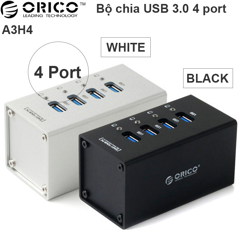 Bộ chia USB 3.0 4 cổng nguồn ngoài 12V vỏ nhôm orico A3H4 - Phụ Kiện Điện Tử Việt Nam bo chia usb 3.0 orico a3h4