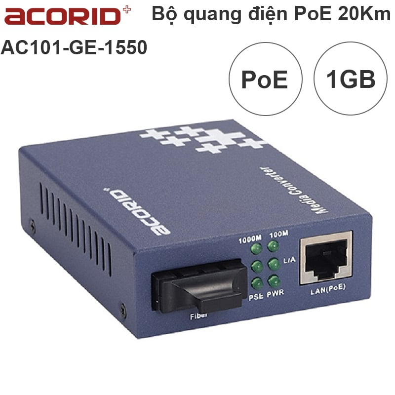 Bộ khuếch đại quang điện mạng internet gigabit qua cáp quang 20Km hỗ trợ PoE Acorid AC101-GE-1550 - Phụ Kiện Điện Tử Việt Nam Acorid AC101-GE-1550