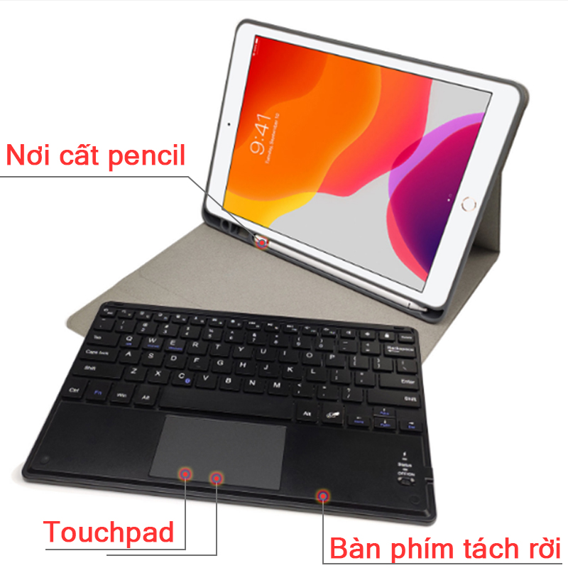 Bàn phím bao da bluetooth có di chuột cho New iPad 10.2 và 10.5 inches 2019 BOW RK102C - Phụ Kiện Điện Tử Việt Nam ban phim cho ipad 10.2