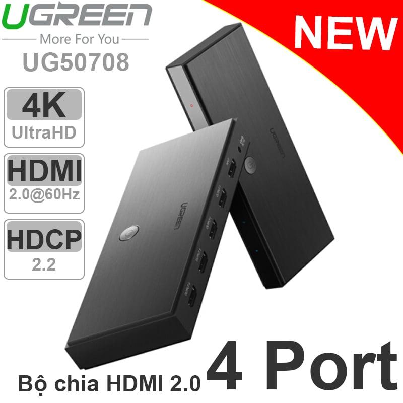 Bộ chia HDMI 2.0 1 ra 4 4K60Hz Ugreen 50708 - Phụ Kiện Điện Tử Việt Nam ugreen 50708 bo chia hdmi 2.0 4 cong