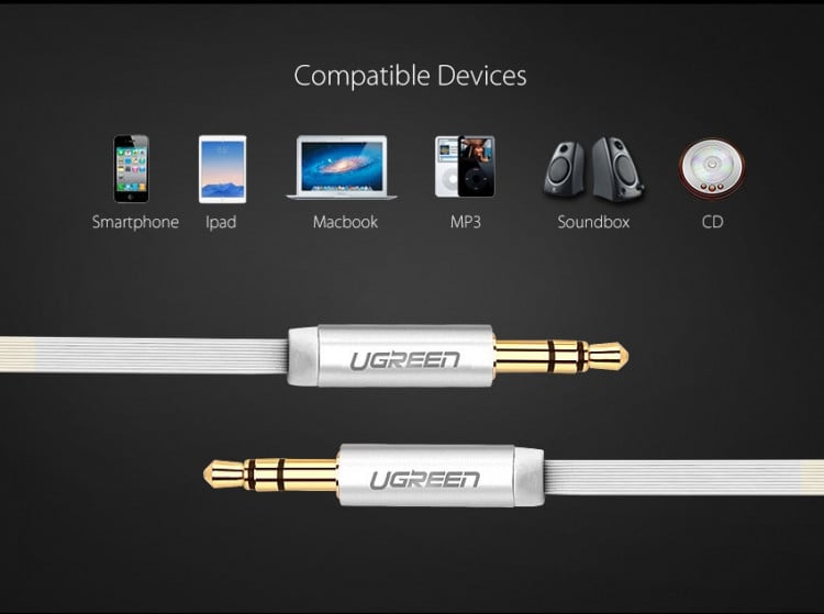 Cáp Audio 3.5mm Ugreen 0.5M 1M 1.5M 2M 3M 5M (dẹt mỏng màu trắng) - Phụ Kiện Điện Tử Việt Nam cap 3,5mm aux ugreen