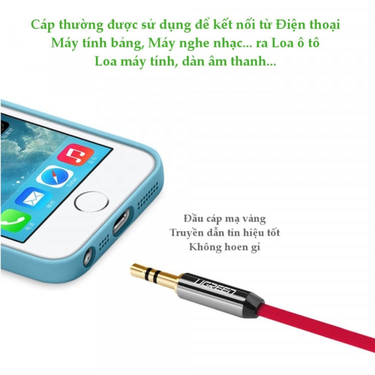 Cáp Audio 3.5mm Ugreen 0.5M 1M 1.5M 2M 3M 5M (dẹt mỏng màu trắng) - Phụ Kiện Điện Tử Việt Nam cap 3,5mm aux ugreen