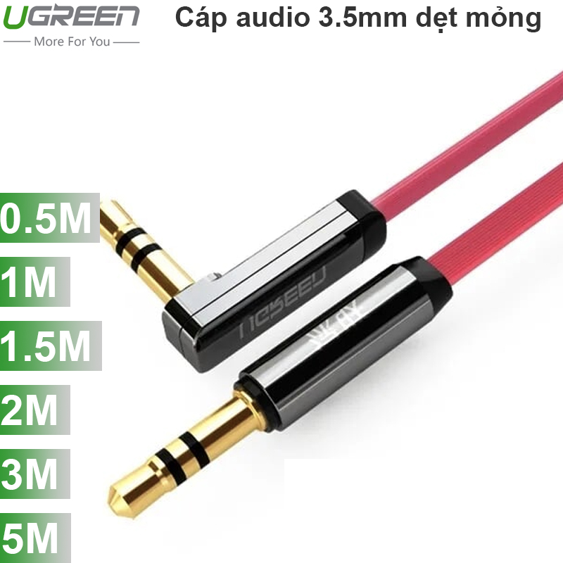 Cáp Audio âm thanh 3.5mm bẻ góc Ugreen 0.5M 1M 1.5M 2M 3M 5M (dẹt mỏng màu đỏ) - Phụ Kiện Điện Tử Việt Nam cap 3.5mm aux ugreen