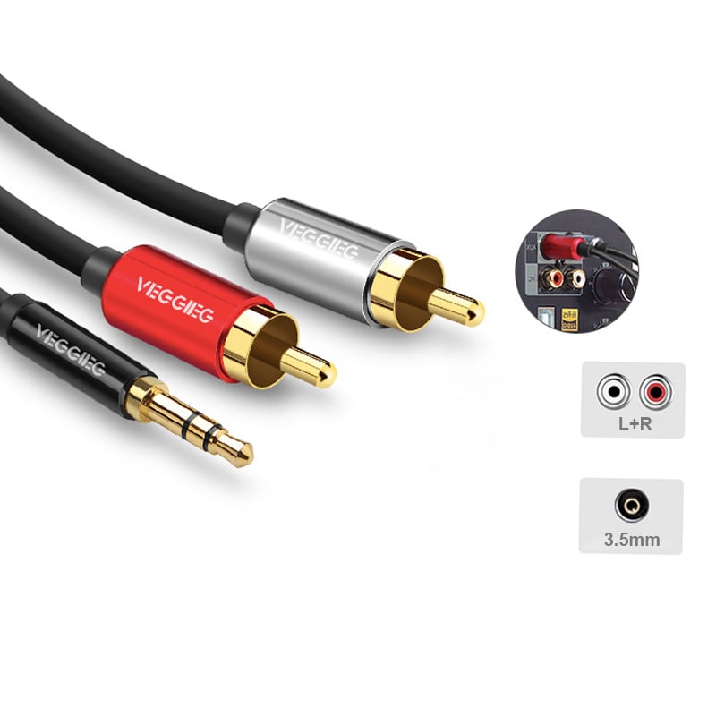 Cáp Audio 3.5mm to 2 RCA - Dây âm thanh 1 đầu 3,5mm ra 2 đầu AV hoa sen Veggieg 1M 1.5M 2M 3M 5M 10M 12M 15M - Phụ Kiện Điện Tử Việt Nam cap 3.5mm ra 2 av rca veggieg