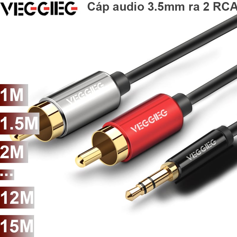 Cáp Audio 3.5mm to 2 RCA - Dây âm thanh 1 đầu 3,5mm ra 2 đầu AV hoa sen Veggieg 1M 1.5M 2M 3M 5M 10M 12M 15M - Phụ Kiện Điện Tử Việt Nam cap 3.5mm ra 2 av rca veggieg
