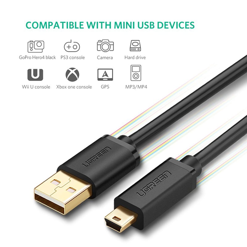 Cáp USB 2.0 to Mini USB 0.25M 0.5M 1M 1.5M 2M 3M Ugreen - Phụ Kiện Điện Tử Việt Nam cap usb sang mini usb 5 pin ugreen